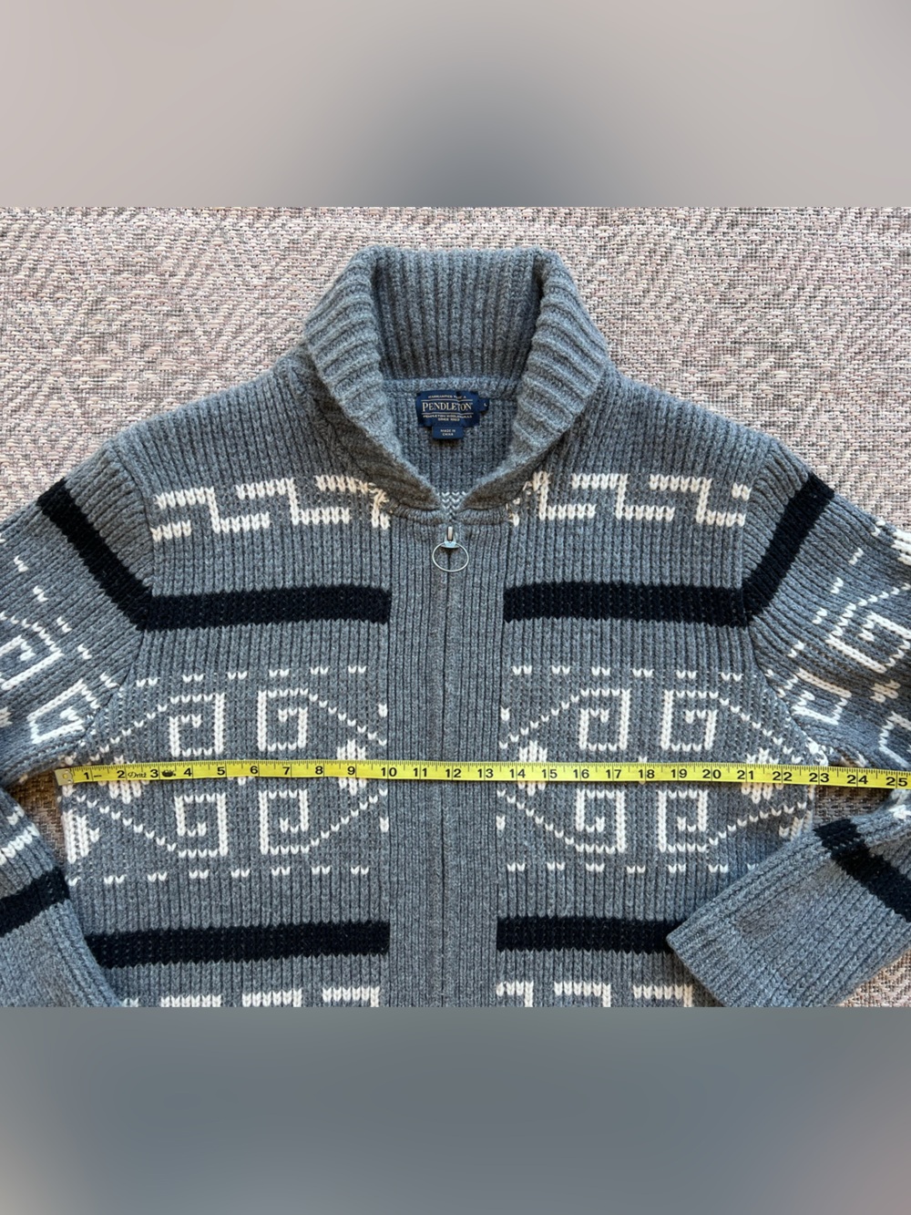 Pendleton Westerley 100% Lambswool Full Zip Sweater Gray Fair Isle Large - Picture 2 of 6